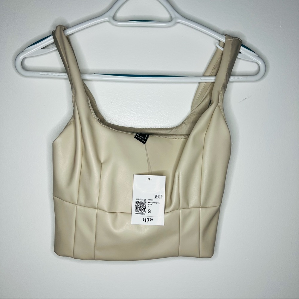 Cream Faux Leather Crop Top